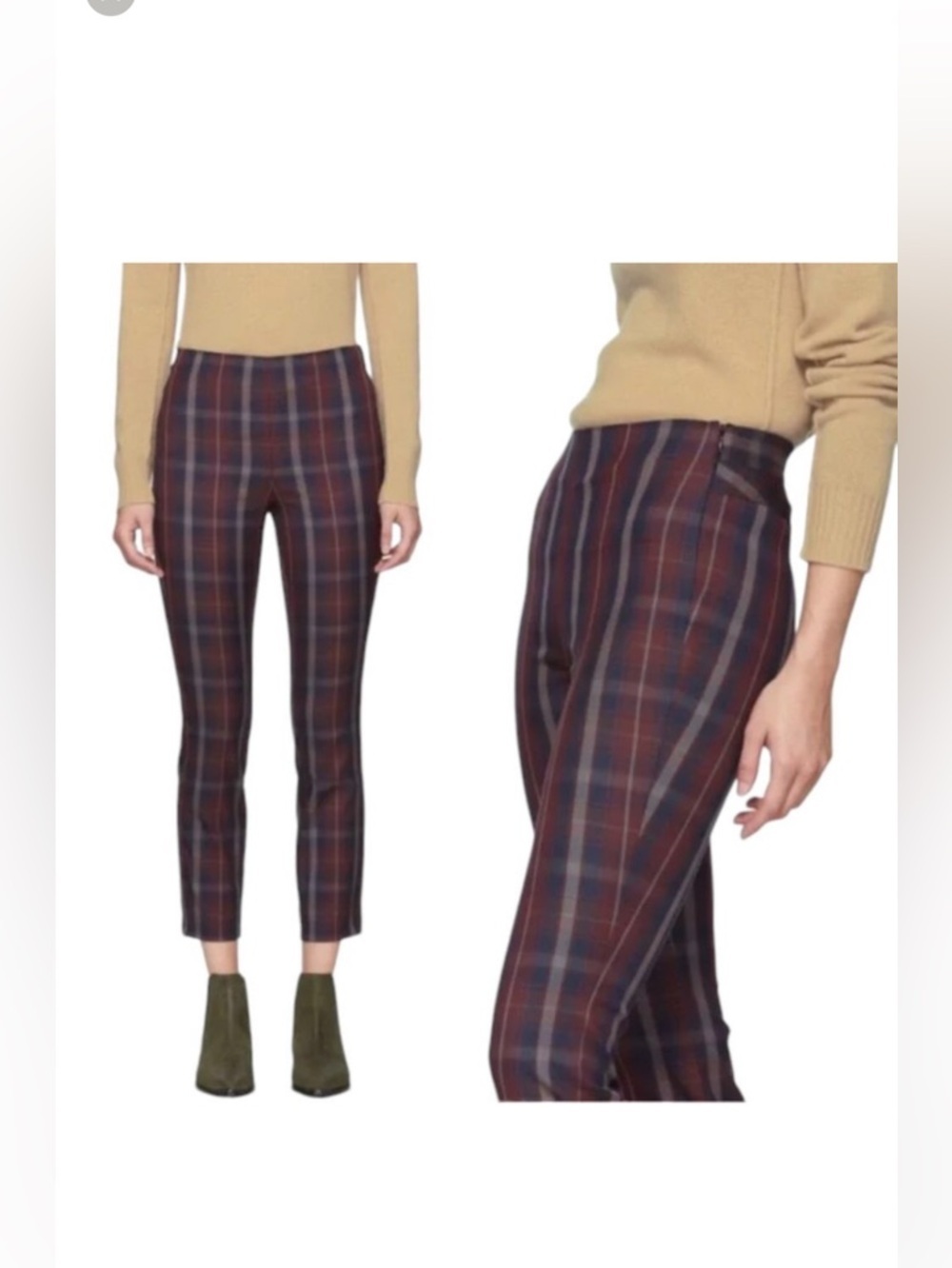 RAG & BONE Simone Burgundy Navy Grey Plaid High Rise Ankle Cropped Pants Size 4
